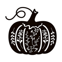 Vintage pumpkin with carved twigs and flowers. Stencil for cutting and scrapbooking.