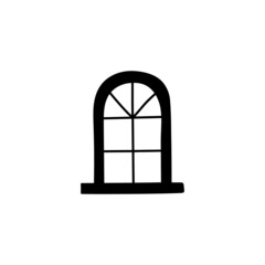 Window icon in solid black flat shape glyph icon, isolated on white background 