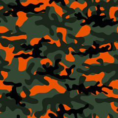 Black camouflage with orange spots. Military pattern. Vector.