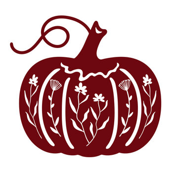 Pumpkin with wildflowers. Stencil for cutting and scrapbooking.