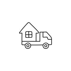 house, moving house relocation icon in flat black line style, isolated on white background 