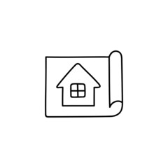 Architecture blueprint, construction, design icon in flat black line style, isolated on white background 