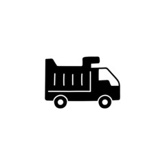 Construction dump Truck vehicle icon in solid black flat shape glyph icon, isolated on white background 