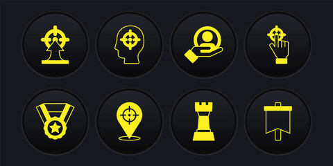 Set Medal, Target, Chess, Hand for search people, Head hunting, Flag and icon. Vector
