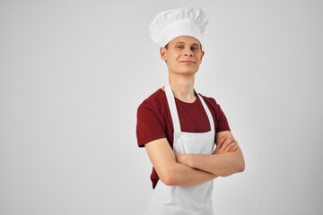 man in white apron cooking work industry