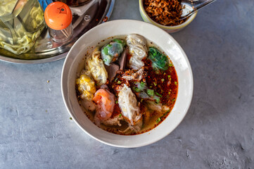 Pork Dumplings Soup It is a type of Thai food that is influenced by noodles. which is southern Chinese food But different from other noodles