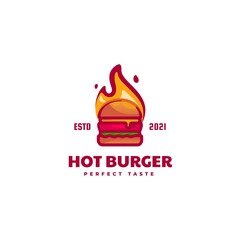 Vector Logo Illustration Hot Burger Simple Mascot Style.