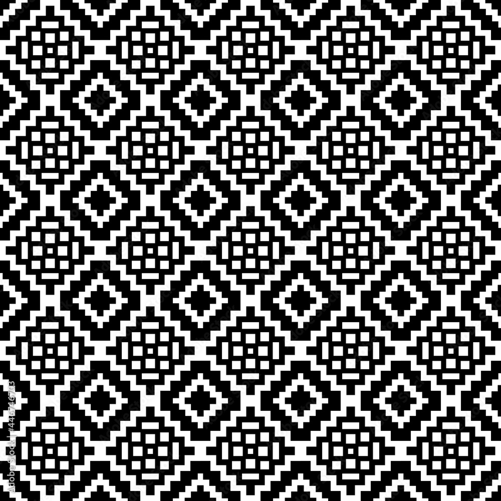 Poster seamless ornament rhombuses pattern. vector pixel cornered black and white repeated each one rhomb w