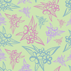 Vector seamless pattern colorful design of abstract lined flowers in pastel tones