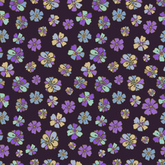 Vector seamless pattern colorful design of abstract lined flowers in pastel tones