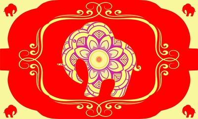 Boho elephant pattern. Vector illustration. Floral design, hand drawn map with Elephant ornamental
