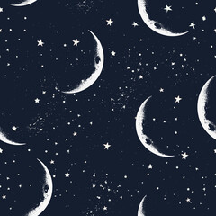 Obraz na płótnie Canvas Creative vector hipster seamless pattern with stars and moon