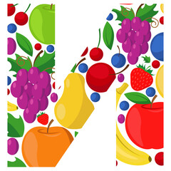 Vector letter of the Russian alphabet made of ripe fruits. An illustration on the theme of the alphabet.