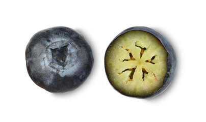 Top view of Blueberry and half blueberry isolated on white background