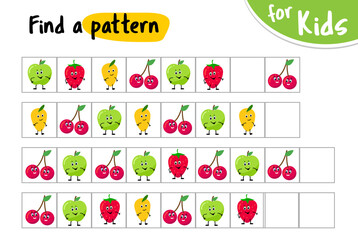 Find a pattern. Continue the sequence. kids game. educational game for small children.