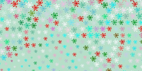 Light Green, Red vector background with covid-19 symbols.