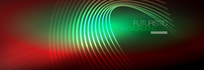 Dark abstract background with glowing neon circles. Trendy layout template for business or technology presentation, internet poster or web brochure cover, wallpaper