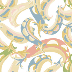 Seamless vector colorful pattern design illustration of cartoon peas in pastel tones