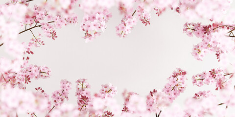 Cherry blossoms on pure white background.for product presentation,posters, brochure,banners.3d rendering illustration
