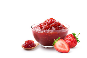 Strawberry fruit spread isolated on white background.