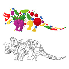 The silhouette of a dinosaur made of fruits and berries. Vector illustration on a white background.