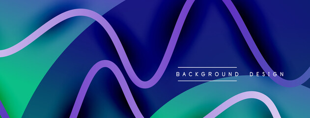 Abstract gradient background with wave line with shadow effect. Geometric composition. 3D shadow effects and fluid gradients