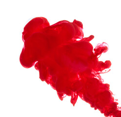 dissolving clouds of red ink in water on a white background.