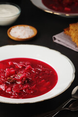 A plate with Ukrainian national dish - borsch