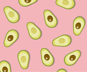 Ripe sliced ​​avocado on a pink background top view.
Abstract background with avocado.