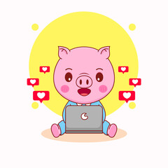 Cute pig cartoon character illustration