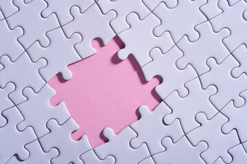 Blank puzzle background, jigsaw puzzle with some missing pieces for copy space