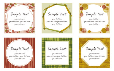 落ち着いた雰囲気の正方形のフレームセット　ブラウン・グリーン系（サンプル文字入り）