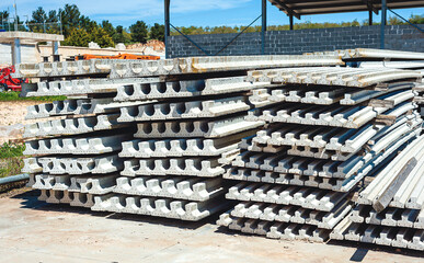 short i beam concrete poles in factory. precast pretensioned reinforced concrete bars.