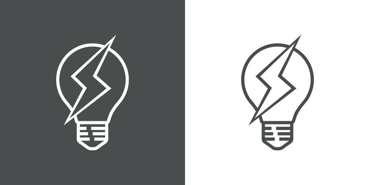 Logotipo con bombilla con relampago con lineas en fondo gris y fondo blanco