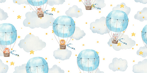 childrens seamless pattern with animals in balloons, cute childrens illustration © Ilona