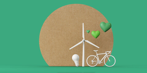 Sustainable green eco background banner. 3D Rendering