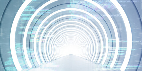 Light Corridor modern background. Futuristic Sci-Fi Tunnel. 3D Rendering