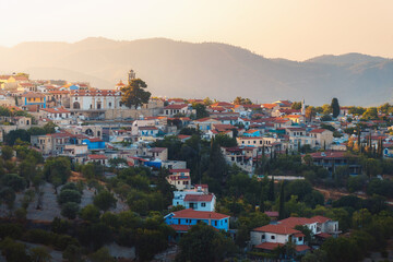 Beautiful view over Lefkara Village and Troodos Mountains at the background in Larnaca district, Cyprus