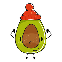 Cute cartoon avocado isolated on white background. Vector illustration.