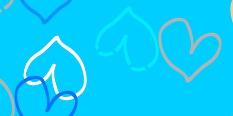 Light Blue, Yellow vector background with hearts.