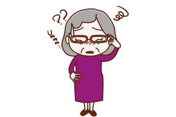 ＜全身・正面＞どうしよう、はてと困っている高齢の女性