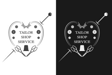 Tailor shop service. Logo in the form of a heart made from sewing supplies. Vector