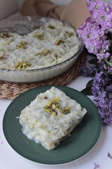 Gullac, ramadan dessert, on plate with bulk