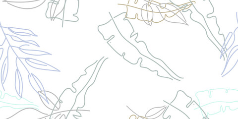 Tropical Leaf Modern Print Pastel One Line Drawing