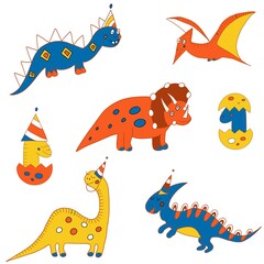 Fototapeta premium a set of colorful dinosaurs for kids as a game, for holidays as a background