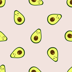 Seamless pattern with different cute avocados characters. vector illustration