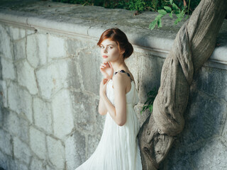 pretty woman in white dress fashion decoration elegant style mythology