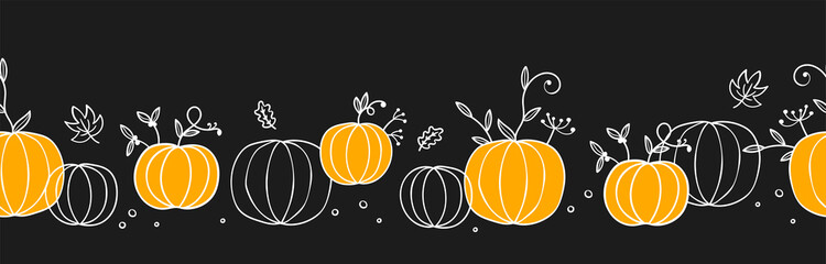 Cute hand drawn pumpkins seamless pattern, lovely doodle background, great for Halloween textiles, banners, wallpapers, wrapping - vector design