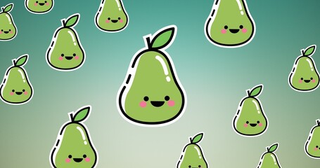 Composition of rows of pears on green background