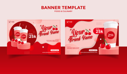 Social Media banner template post for drink, restaurant and culinary, red and pink background color 